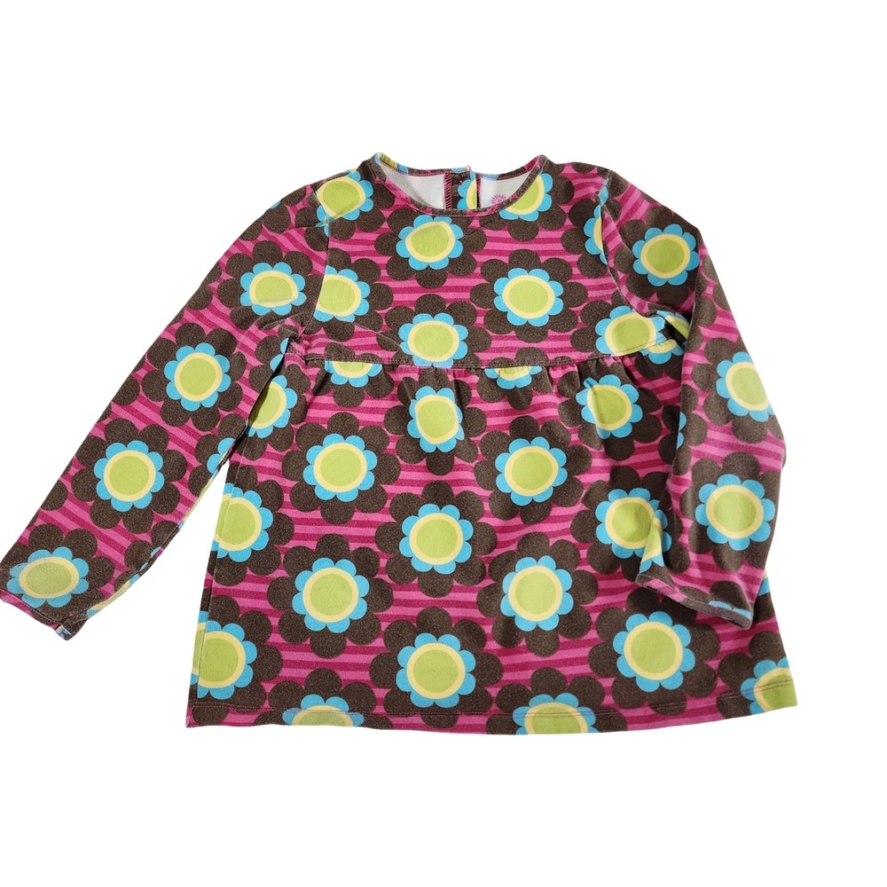 J Khaki Kids Girls Pink Floral Striped Long Sleeve Tunic Top Size 6 Retro Daisy